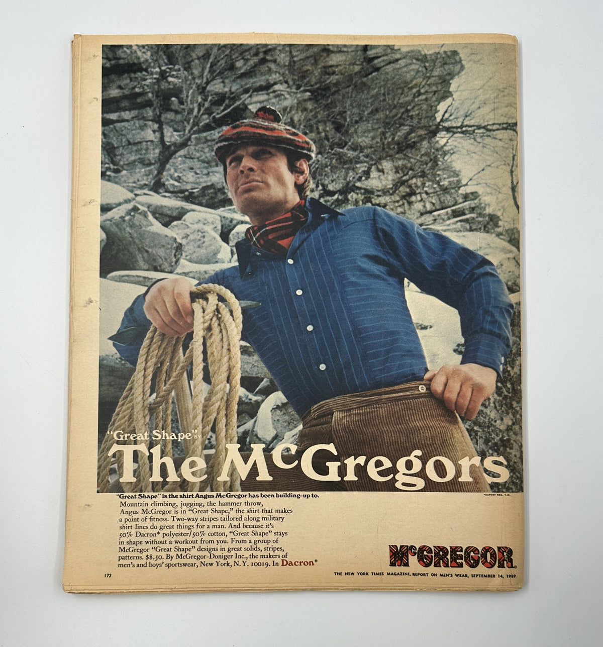 Advertisement page from The New York Times Magazine September 14, 1969 for The McGregors featuring a man in a stylish outfit, showcasing fashion of the late 1960s.