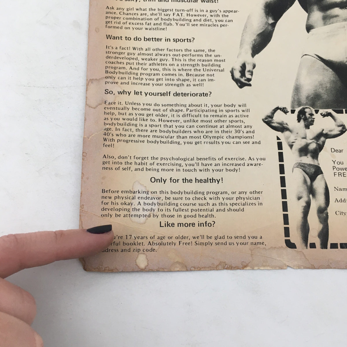 Inside page of Pro Wrestling Illustrated Magazine December 1980 discussing bodybuilding tips and health advice.