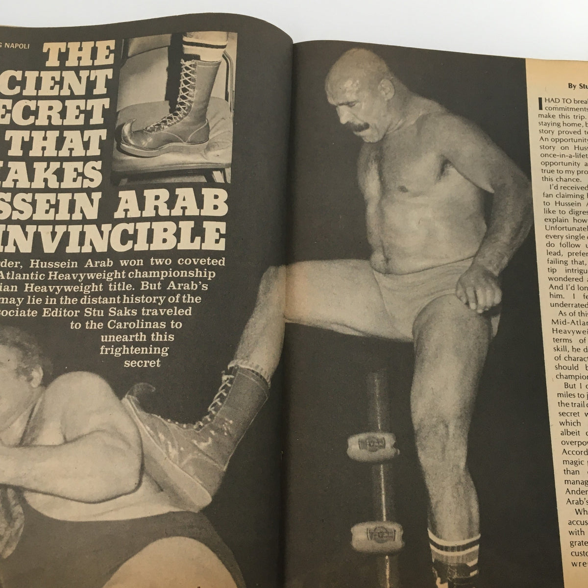 Article from Pro Wrestling Illustrated Magazine December 1980 detailing the story of wrestler Hussein Arab and his championship wins.
