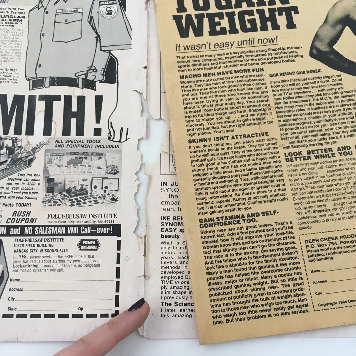 Pro Wrestling Illustrated Magazine August 1985 displaying an inside page with advertisements and articles related to fitness and bodybuilding.