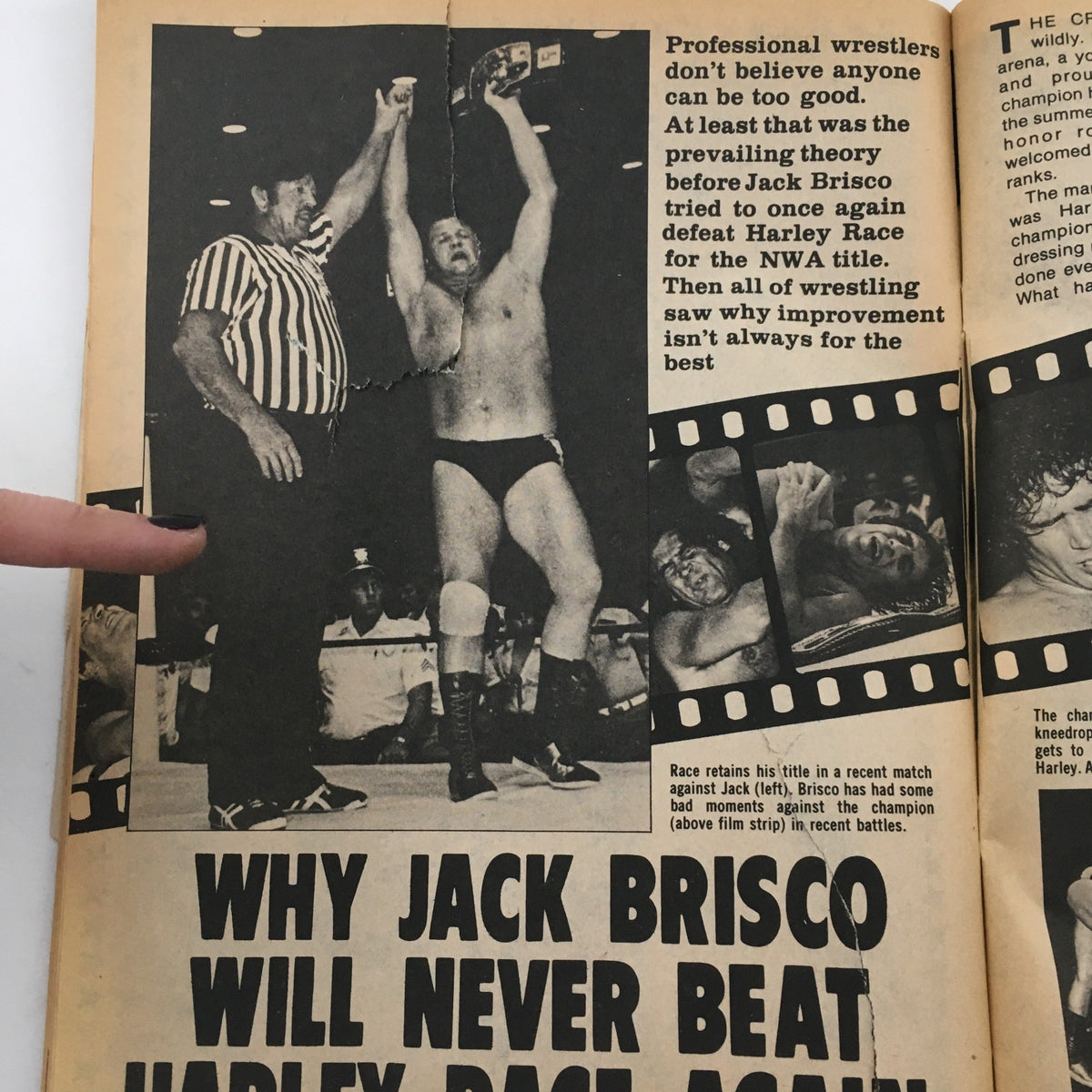 Final page of Wrestling Superstars Magazine Spring 1980 featuring an image of a wrestling champion celebrating a victory in the ring.