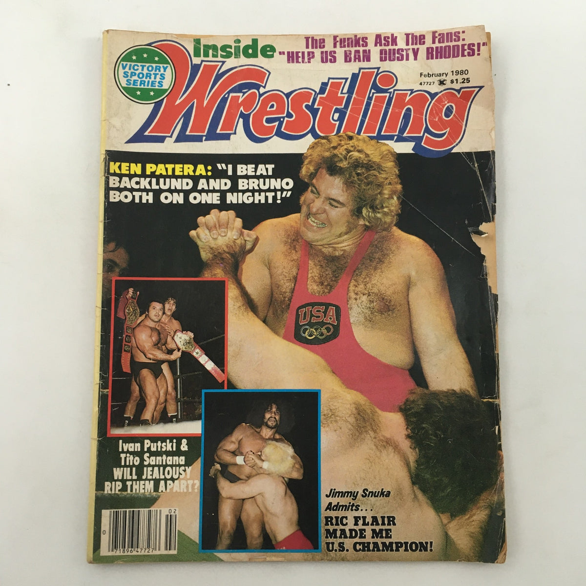 Cover of Inside Wrestling Magazine, February 1980, featuring Andre the Giant in a wrestling match and text about Ken Patera, Jimmy Snuka, and other wrestling legends.