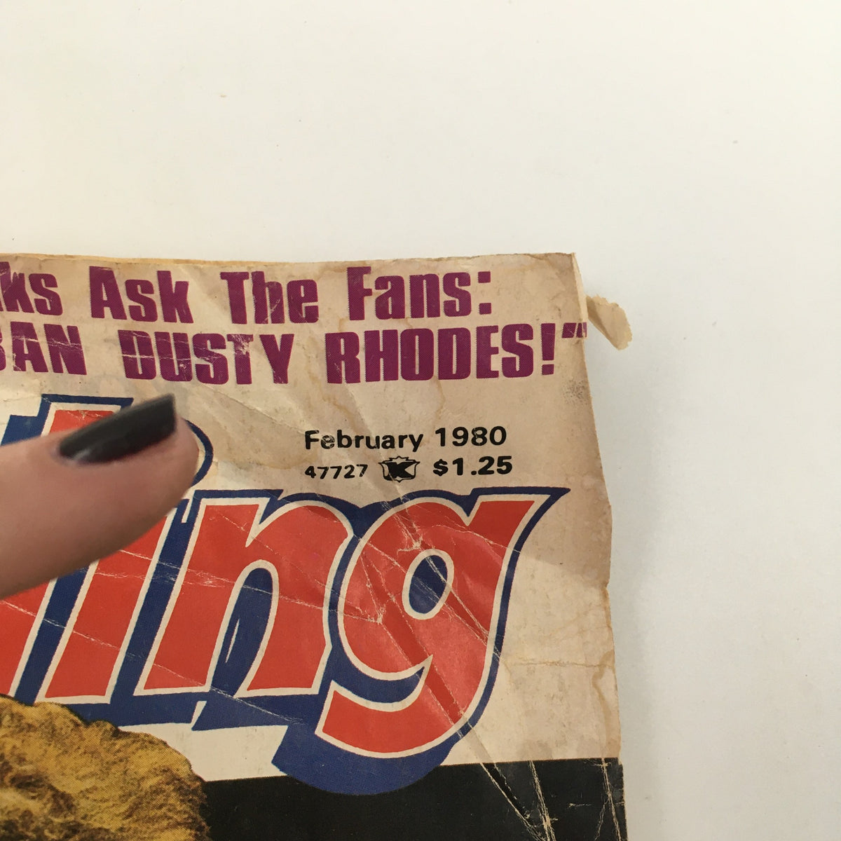 Close-up of the cover of Inside Wrestling Magazine, February 1980, showcasing the title and date, highlighting the vintage appeal of this wrestling collectible.