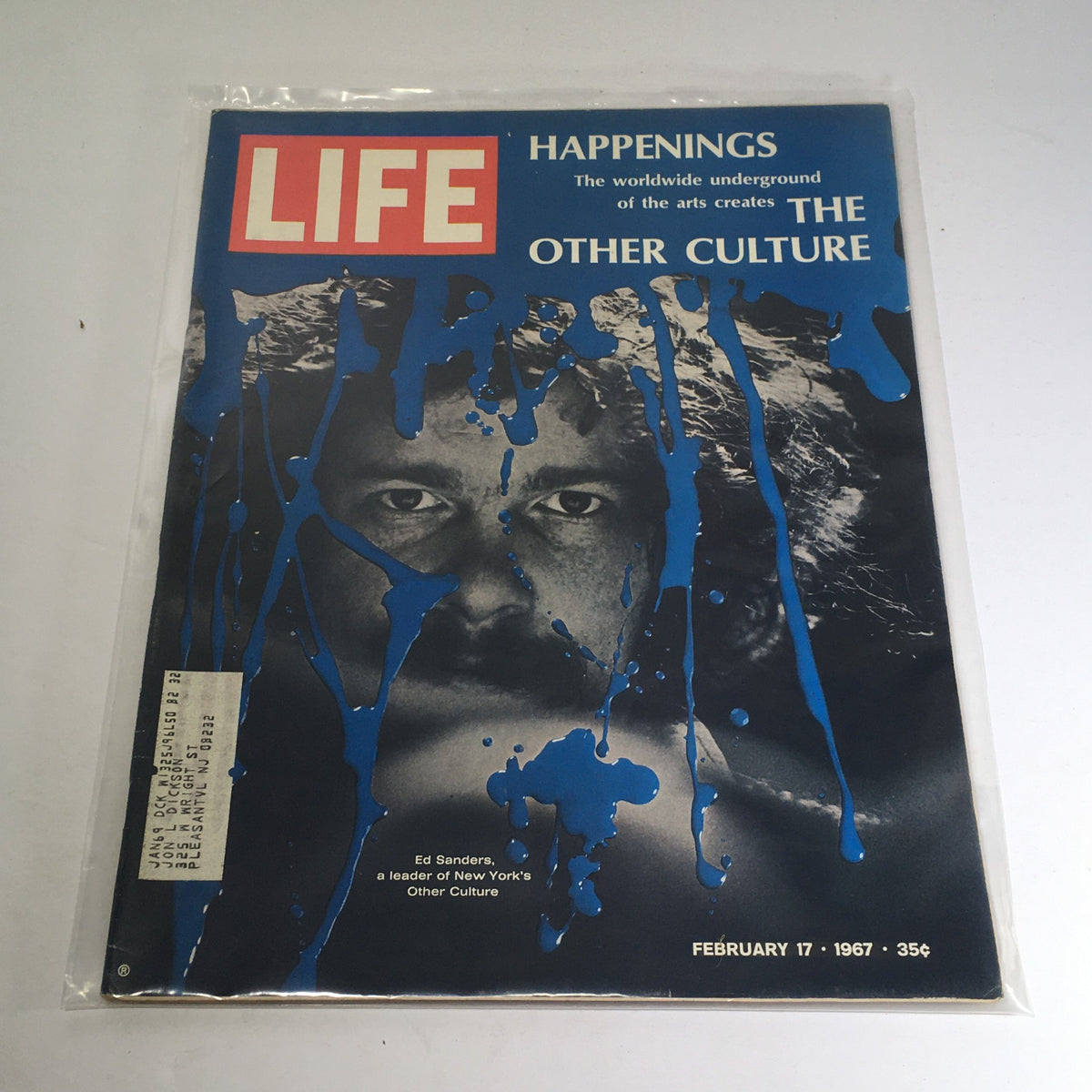 Cover of Vintage Life Magazine from February 17, 1967, featuring Ed Sanders, leader of New York's Other Culture, with a dramatic blue paint effect.
