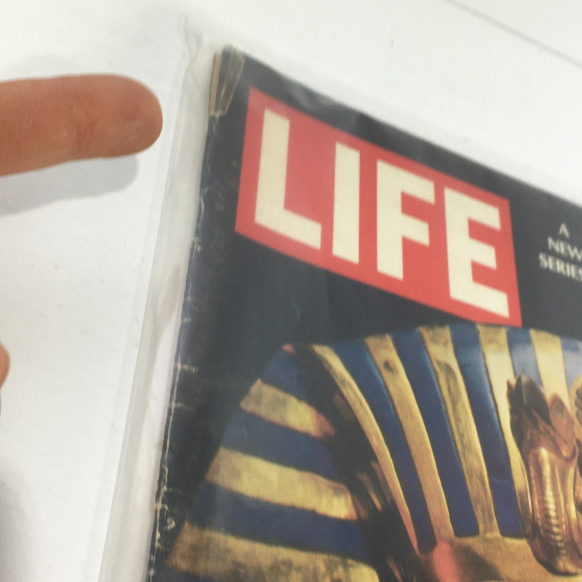 Cover of Vintage Life Magazine from April 5, 1968, titled 'A New Series: The Marvels of Egypt's Past', featuring striking imagery of ancient Egyptian artifacts and a protective cover.