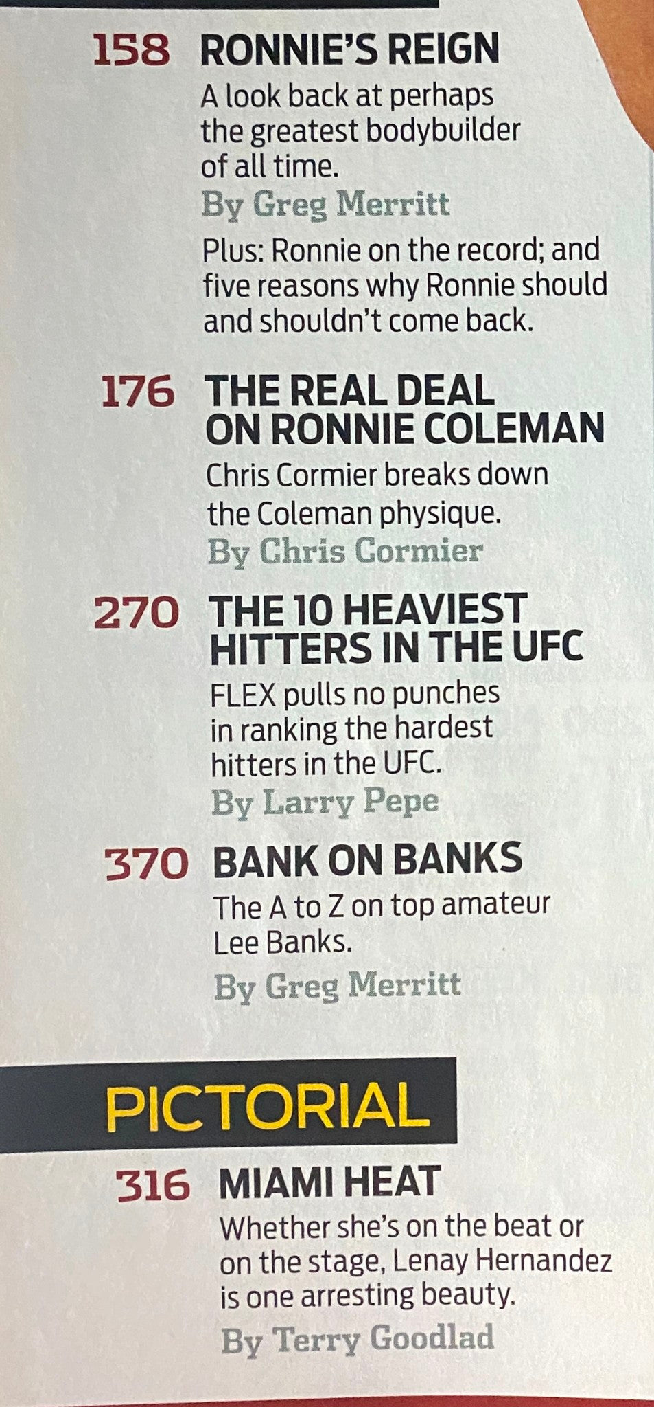 Flex Magazine April 2009 Vol 27, Num 2 featuring Ronnie Coleman, showcasing articles including 'Ronnie’s Reign', 'The Real Deal on Ronnie Coleman', and a pictorial of Miami Heat.