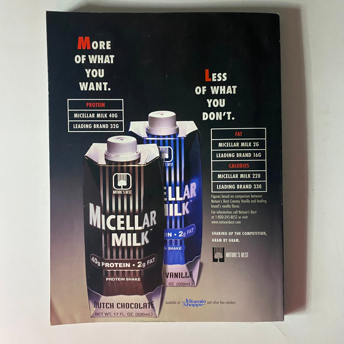 Back cover of Flex Magazine May 2007, Vol 25, Num 3, highlighting Micellar Milk protein shakes, emphasizing high protein content and low fat.