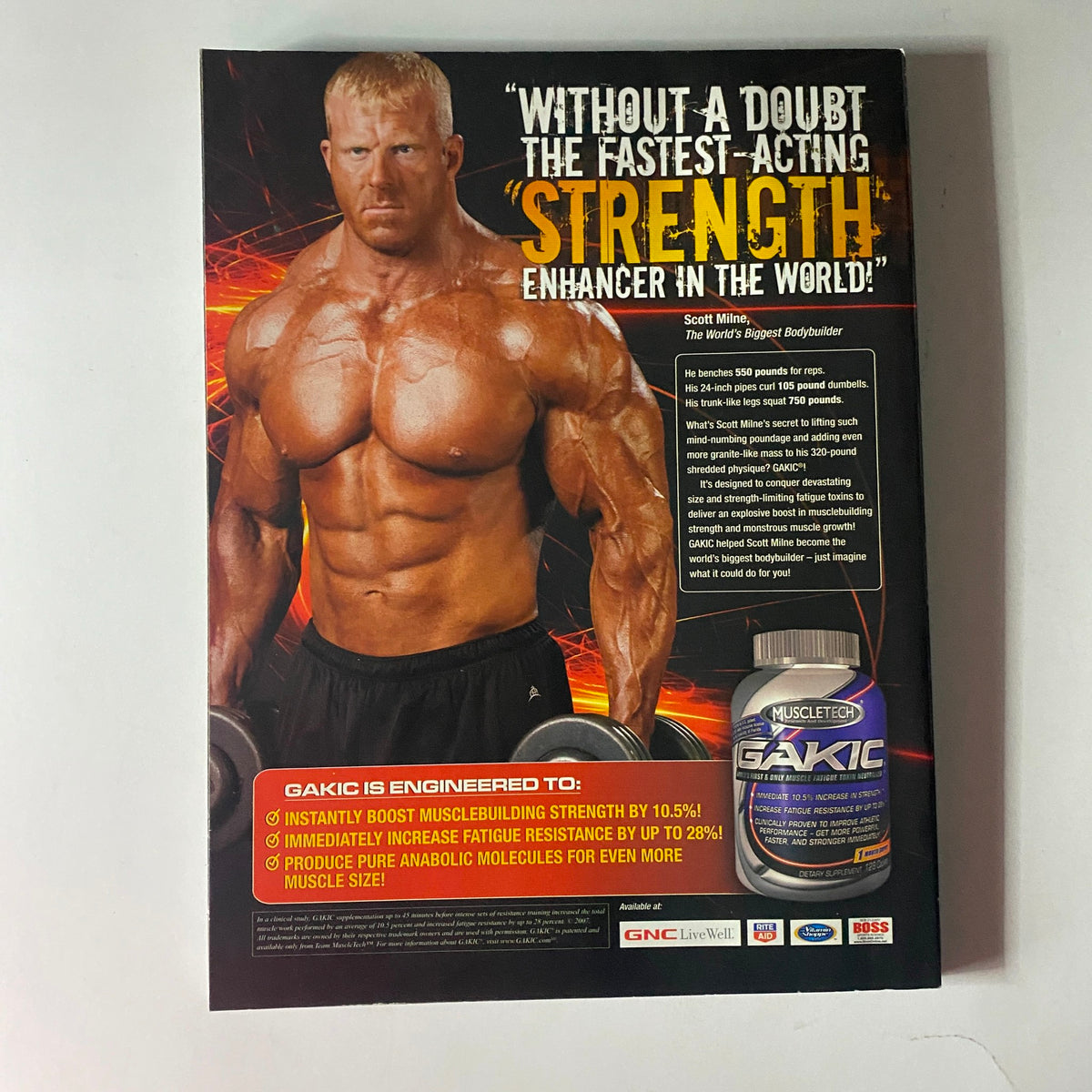 Back cover of Flex Magazine March 2007 highlighting a strength enhancer product with fitness model Scott Herman promoting muscle-building benefits.