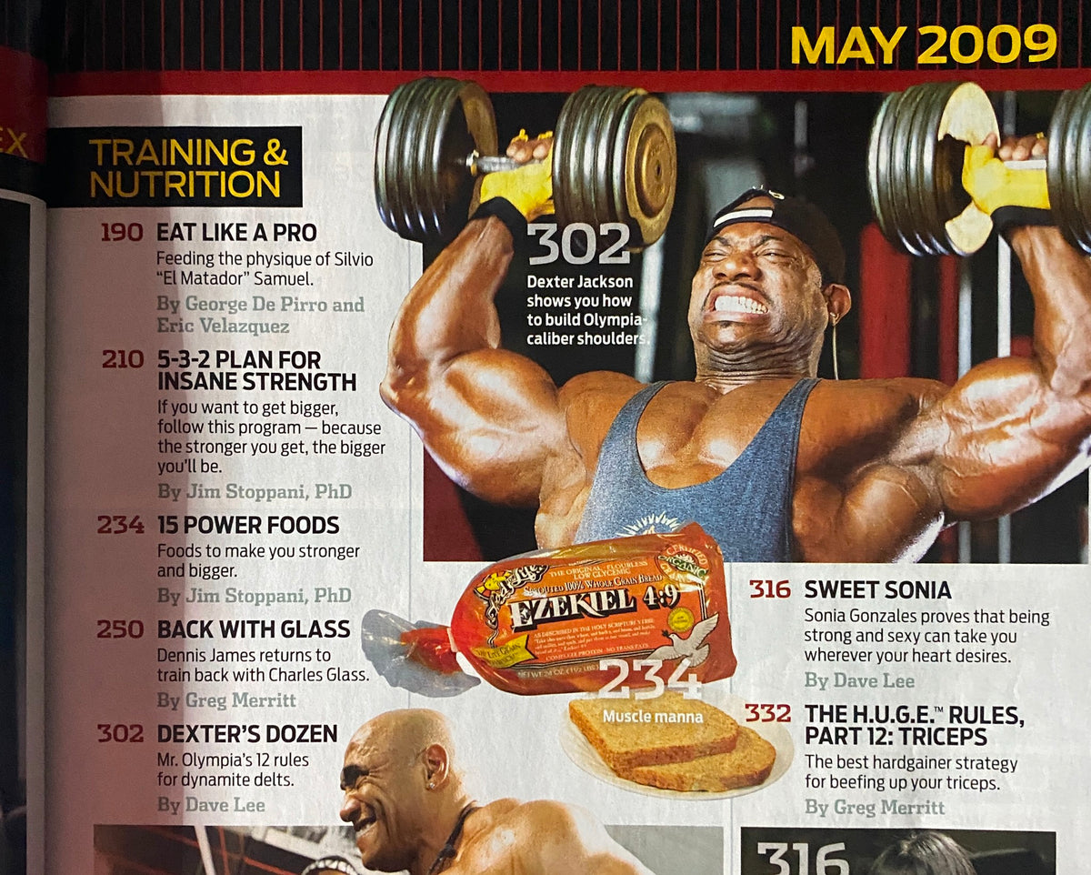 Interior page of Flex Magazine May 2009, highlighting training and nutrition strategies from elite bodybuilders including articles on strength training and nutrition.