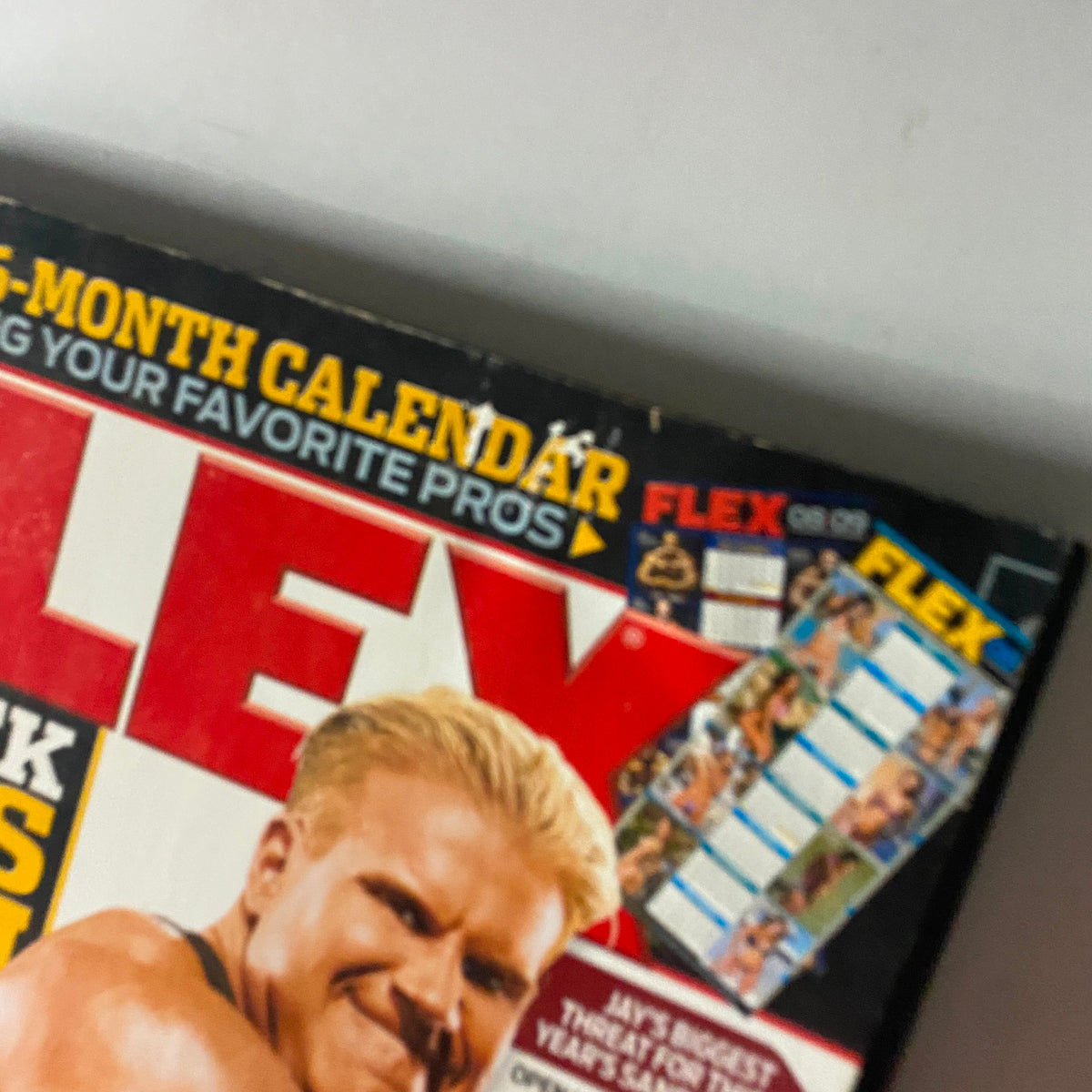 Close-up of Flex Magazine September 2008 showcasing details of the cover, highlighting Jay Cutler and magazine features.