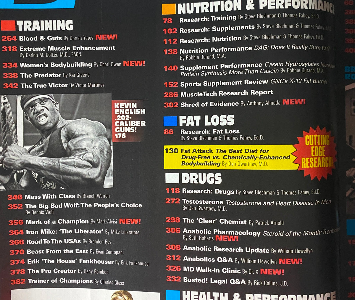Interior page of Muscular Development Magazine September 2009 showcasing articles on training, nutrition, fat loss, and advanced bodybuilding techniques.