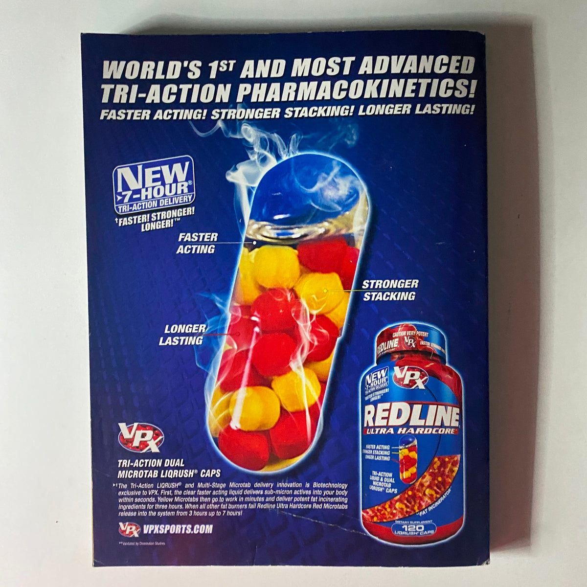 Back cover of Muscular Development Magazine September 2009 featuring VPX sports products emphasizing advanced tri-action pharmacokinetics for faster, stronger, and longer-lasting results.