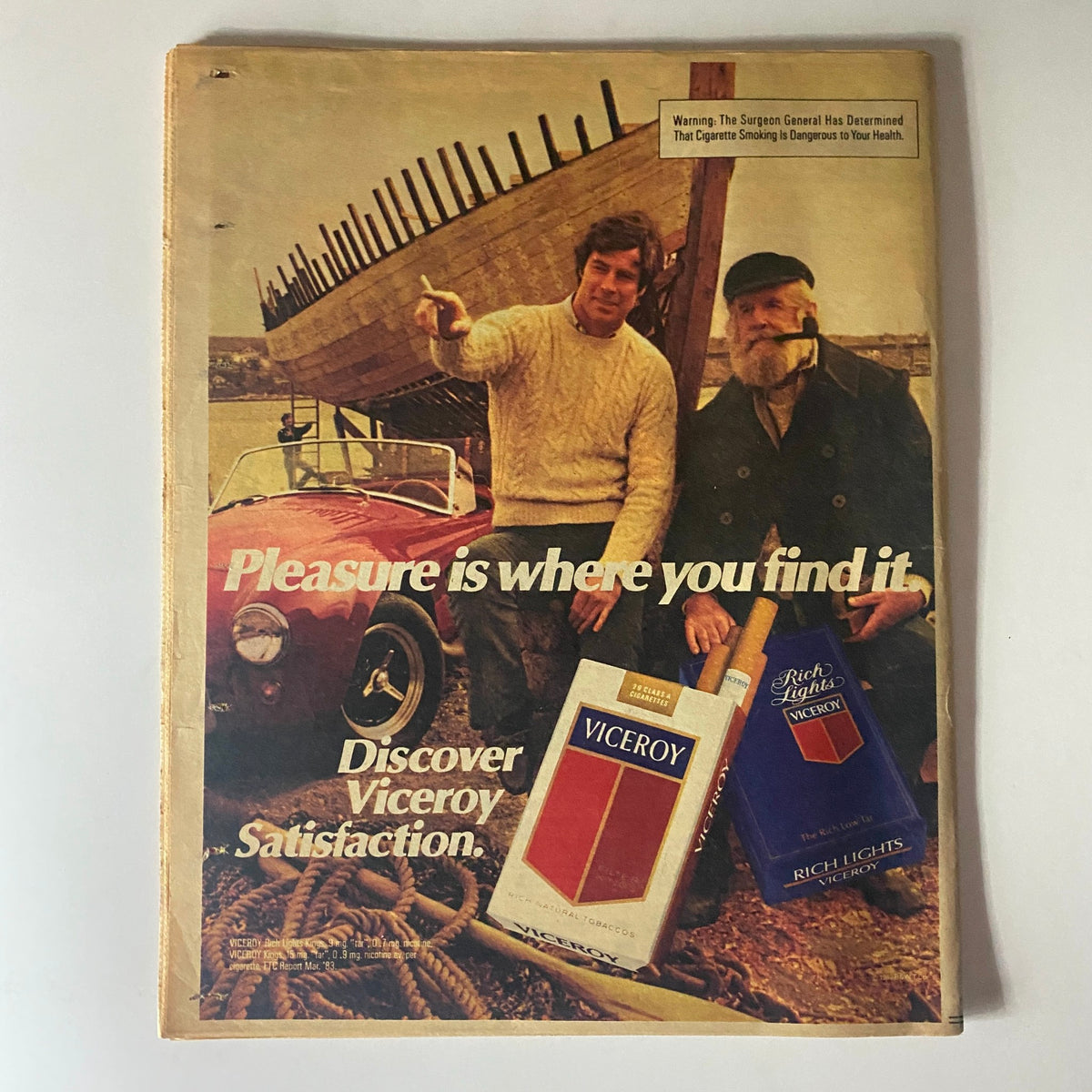 Cover advertisement from National Enquirer Tabloid December 6 1983 featuring two men beside a sports car, promoting Viceroy cigarettes. The image captures the vintage style and culture of the era.