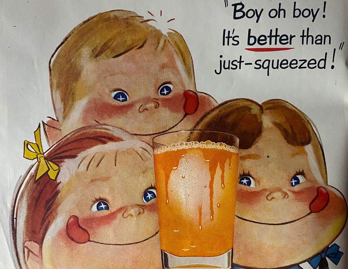 Advertisement in Ladies' Home Journal Magazine November 1950 displaying children enjoying juice, emphasizing family-friendly products.