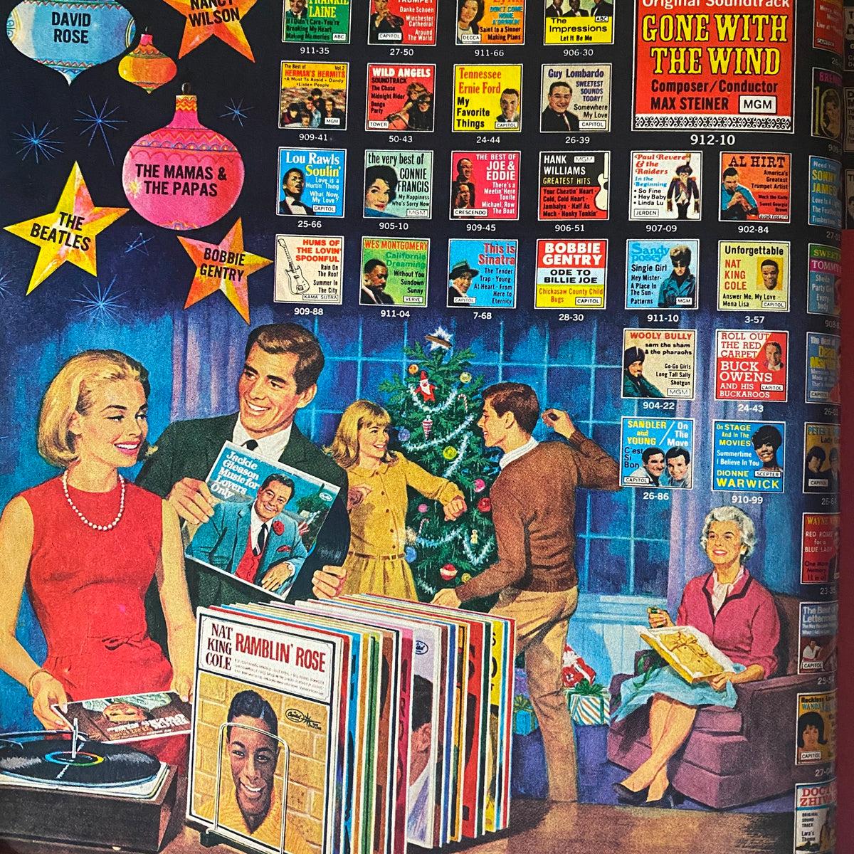 Better Homes & Gardens Magazine December 1967 cover featuring a festive scene of a holiday celebration with a Christmas tree and people enjoying music records.