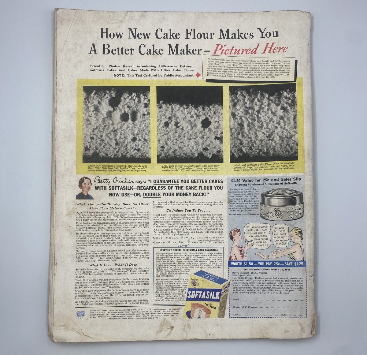 Cover of the Woman’s Home Companion Magazine from March 1936 featuring a Butterick pattern advertisement and a promotional piece titled 'How New Cake Flour Makes You A Better Cake Maker.' The magazine showcases vintage design elements, reflecting the era's aesthetic.