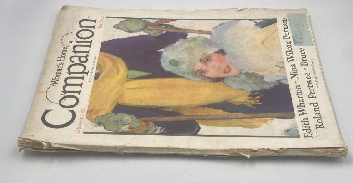 Second view of the cover of Woman’s Home Companion Magazine February 1933, highlighting the illustration by Edith Wharton and Nina Wilcox Putnam with a vintage look.