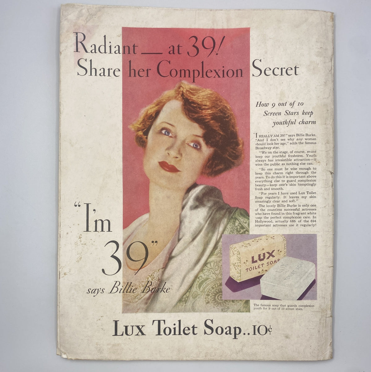 Cover of Woman’s Home Companion Magazine July 1932 featuring Billie Burke promoting Lux Toilet Soap, highlighting beauty secrets and youthful charm.