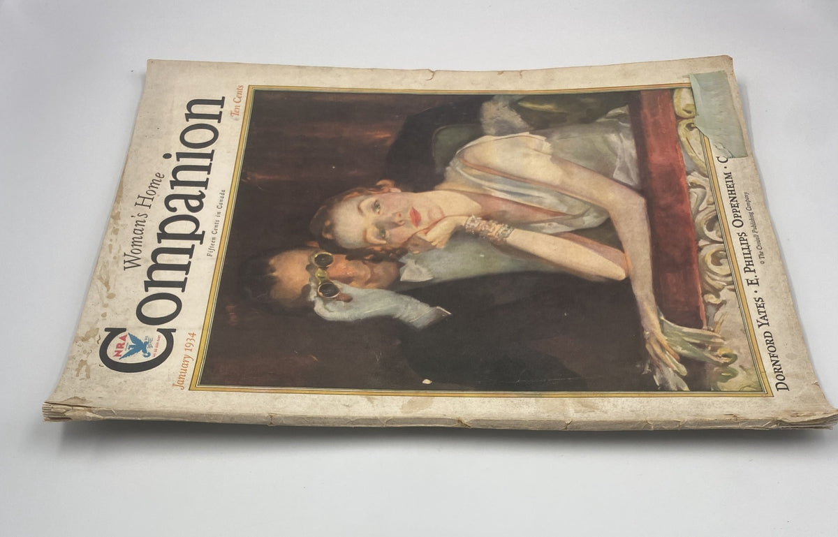 Alternative view of the cover of Woman's Home Companion Magazine January 1934, showcasing the vintage illustration and magazine details.