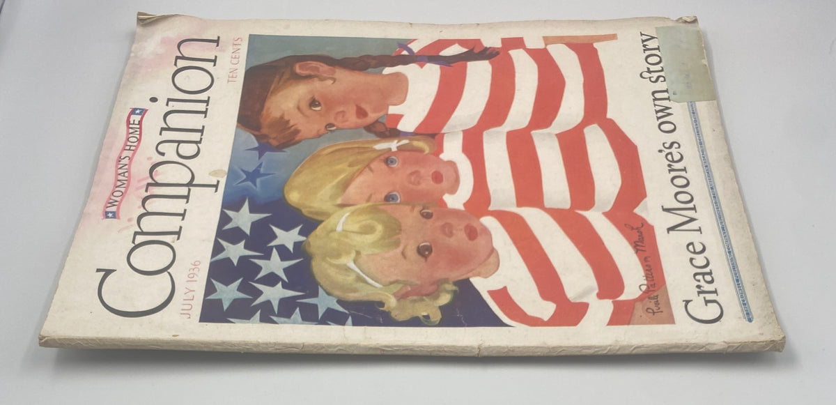 Another view of Woman’s Home Companion Magazine July 1936 cover showing three children wearing red and white stripes with American flag elements.