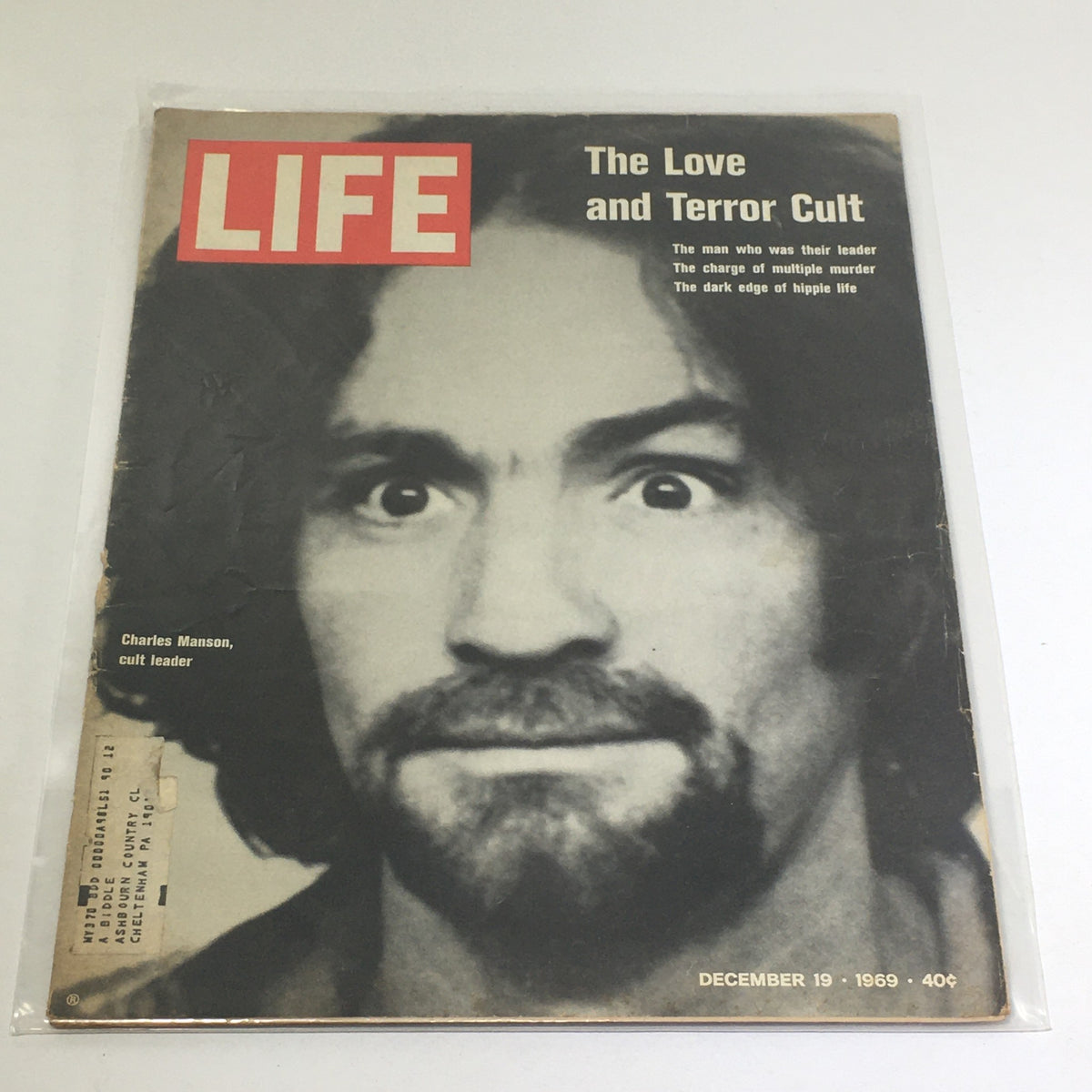 VTG Life Magazine: December 19 1969 featuring Charles Manson on the cover, highlighting the Love and Terror Cult and its leader's chilling persona, offering historical insight into 1960s America.