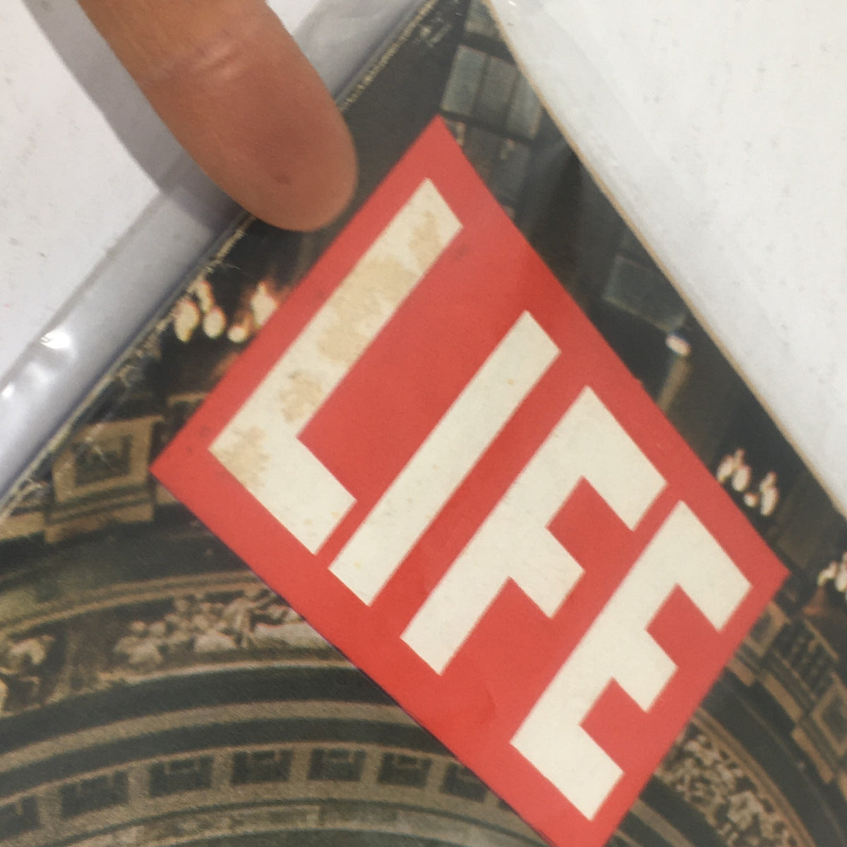 Close-up view of the cover of the Life Magazine dated April 11, 1969, highlighting the iconic red title and detailing the tribute to Dwight David Eisenhower.
