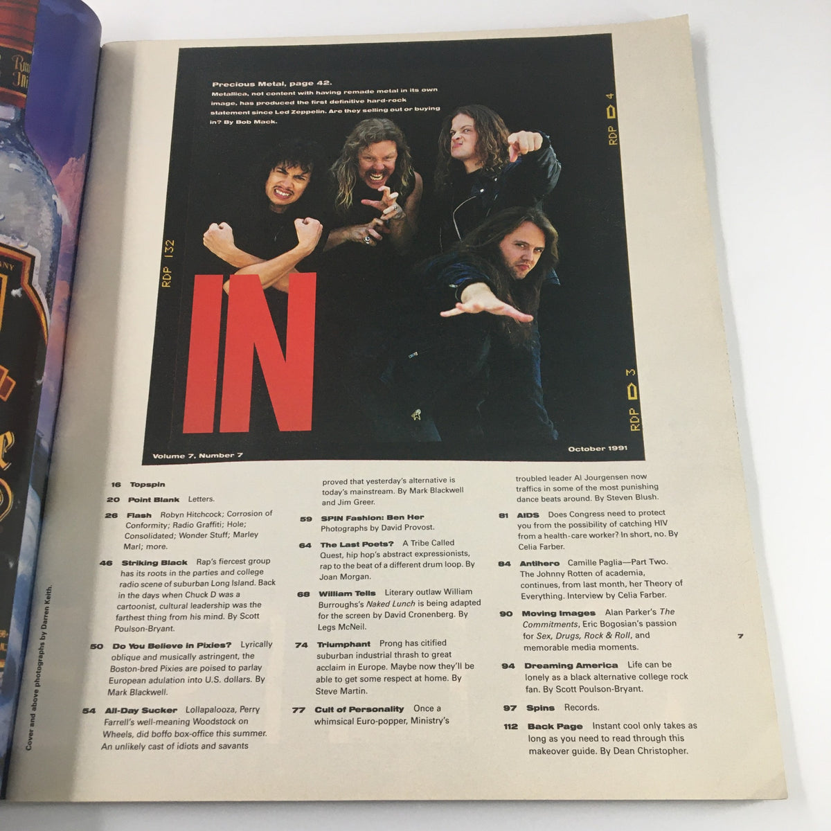 Interior page from Spin Magazine October 1991 Vol 7 #7 highlighting Metallica. The page includes a feature on the band's impact in the music industry during the era.