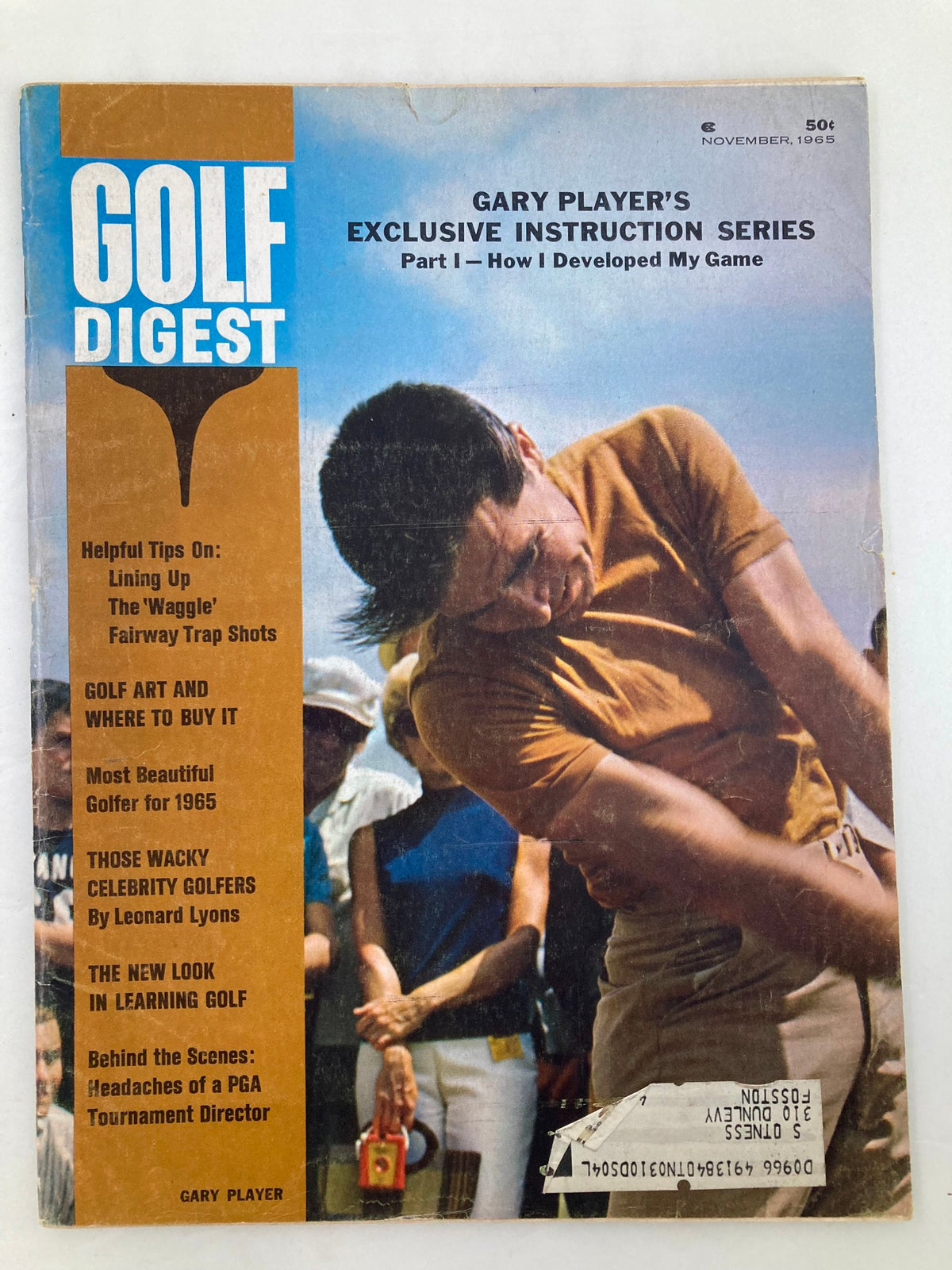 Vintage Golf Digest Magazine from November 1965 featuring Gary Player on the cover, showcasing golfing tips and an exclusive instruction series.