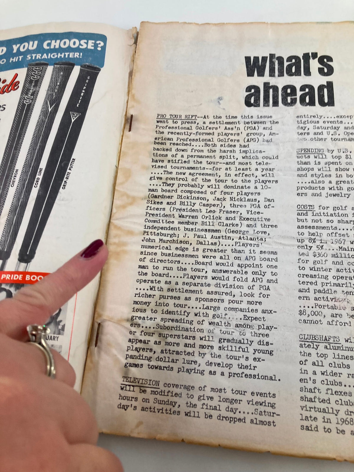 Article page in VTG Golf Digest Magazine February 1969 discussing future of professional golf and player insights.