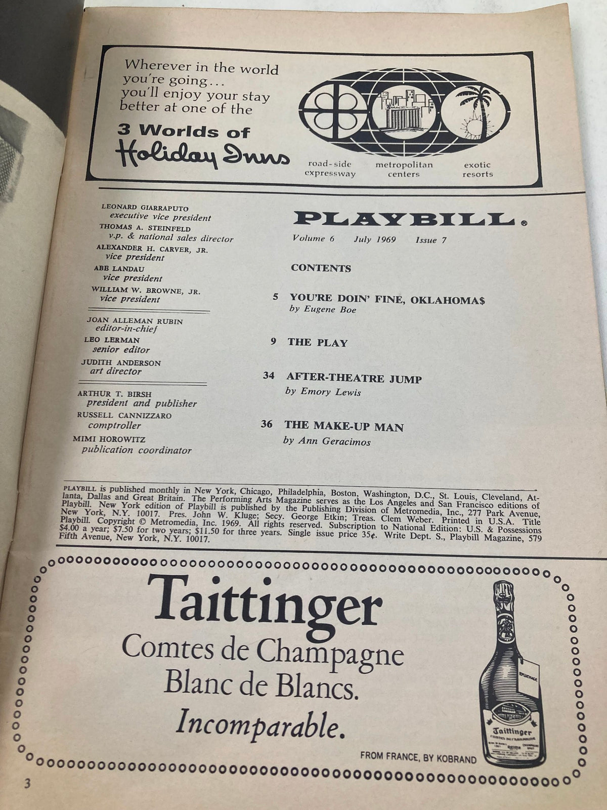 1969 Playbill for Promises, Promises at Sam S. Shubert Theatre featuring contents and sponsor ads.