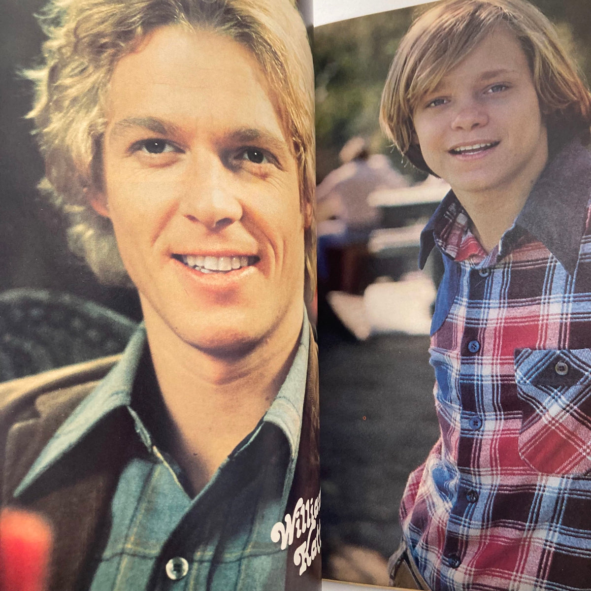 Double page spread from the VTG Teen Bag Magazine Spring 1978 featuring two young men, including a smiling individual in a plaid shirt, highlighting the youthful fashion of the era.
