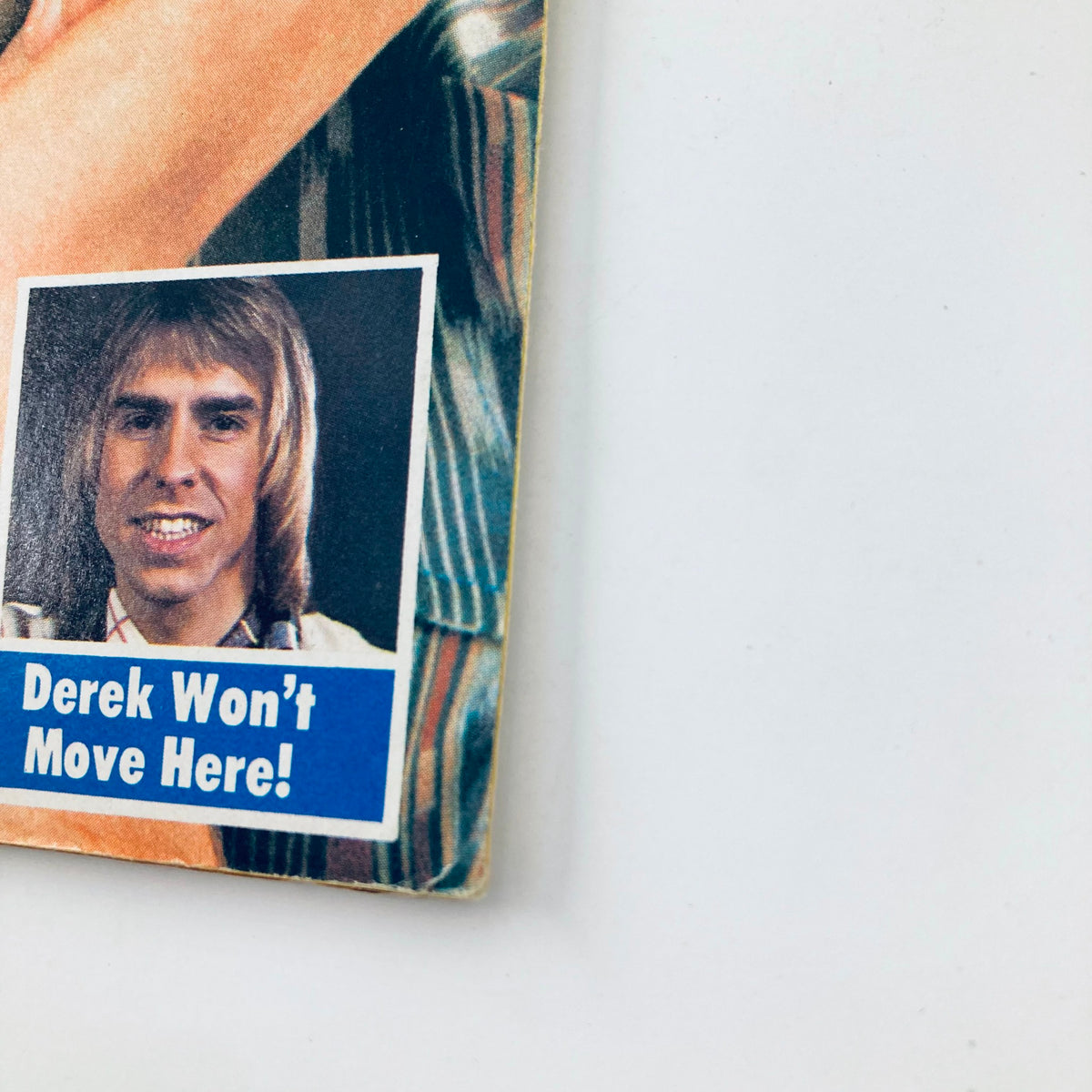 Inside cover of Tiger Beat Star October 1977 with focus on Derek, featuring a headline reading 'Derek Won't Move!' emphasizing teen star culture.
