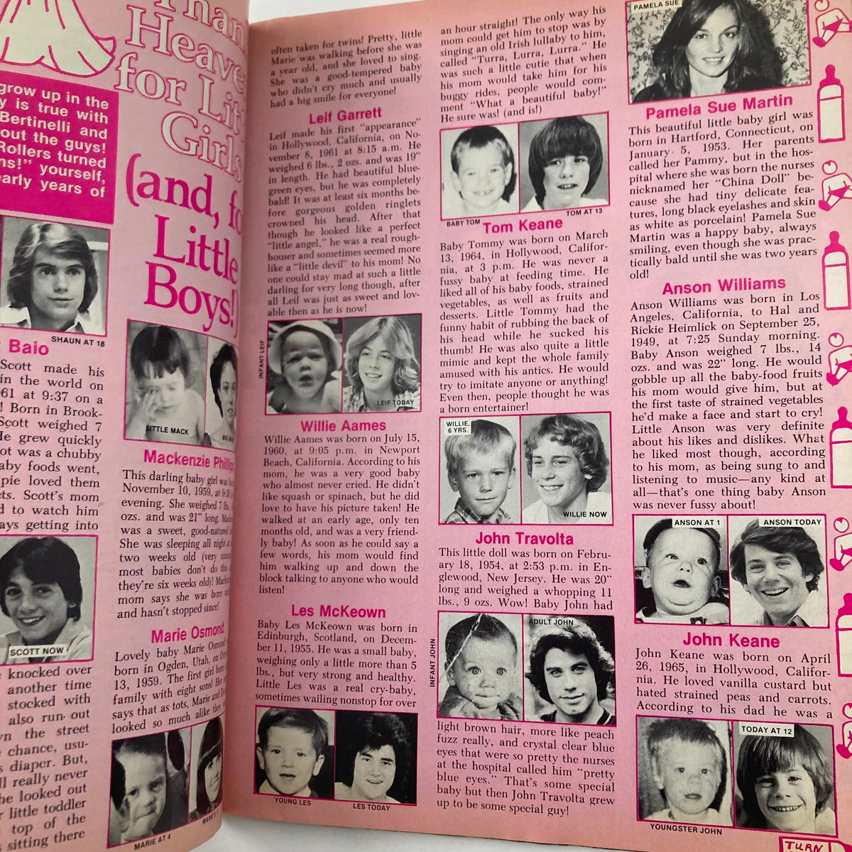 Article page from Tiger Beat Star October 1977 showcasing teen idols including John Travolta and Willie Aames, highlighting celebrity culture.