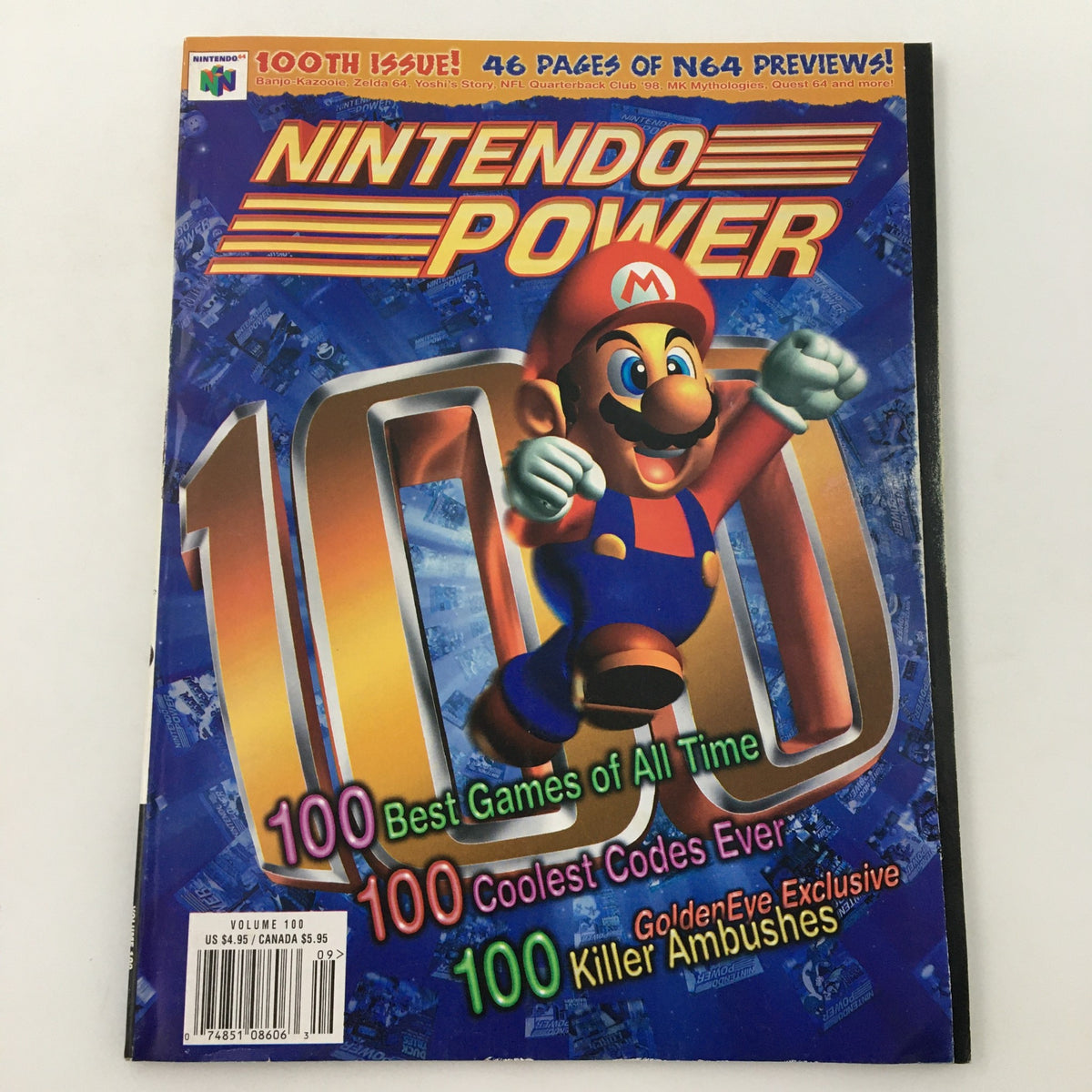 Cover of Nintendo Power Magazine September 1997 Volume 100 featuring Mario, highlighting '100 Best Games of All Time' and celebrating the magazine’s centennial issue.