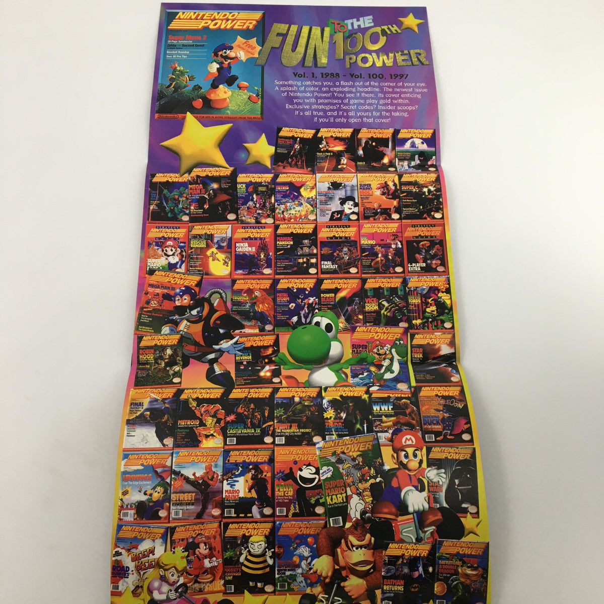Collector's poster included in Nintendo Power Magazine September 1997 Volume 100, showcasing various iconic Nintendo games covered throughout the magazine.