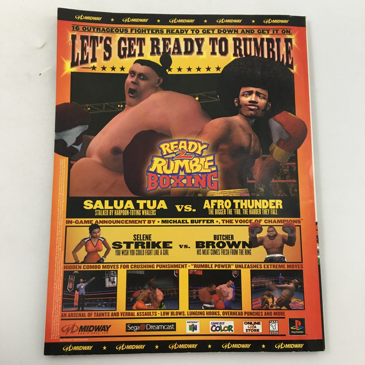 Back cover of Nintendo Power Magazine November 1999 #126, advertising Ready 2 Rumble Boxing video game, complete with colorful graphics and character illustrations, appealing to gaming enthusiasts.
