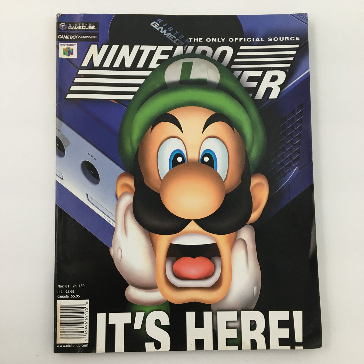Cover of Nintendo Power Magazine November 2001 #150 featuring Luigi from Luigi's Mansion, highlighting its significance in gaming history.