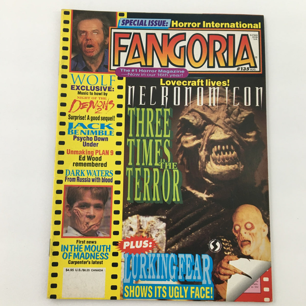 Cover of Fangoria Magazine August 1994 #135 featuring Ed Wood Remembered and Dark Waters Russia, showcasing horror film themes and graphics.