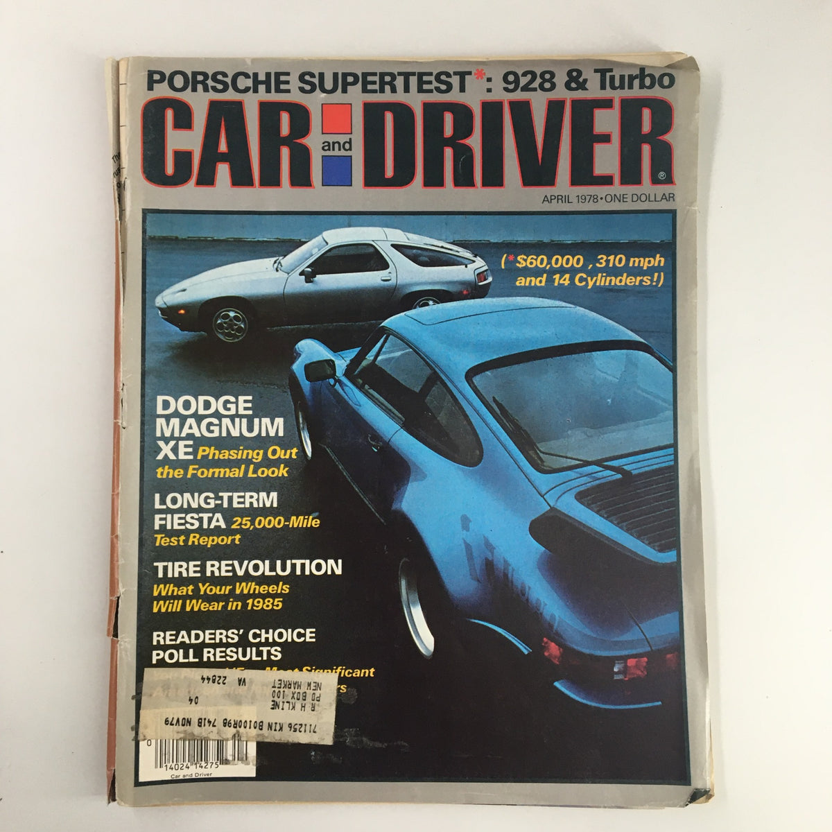 Cover of Car and Driver Magazine April 1978 featuring the Dodge Magnum XE with the headline 'Phasing Out the Formal Look'. The magazine showcases vintage automotive culture and includes articles on various cars from the 1970s.