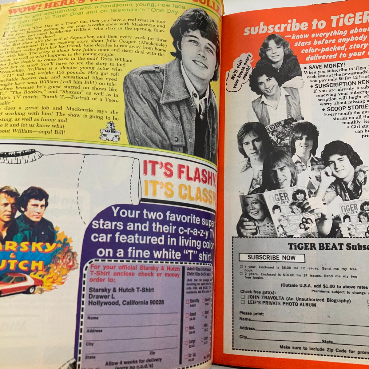 Another inside spread from the VTG Tiger Beat Magazine November 1976, promoting subscriptions and featuring popular teen stars and their projects during the 1970s.