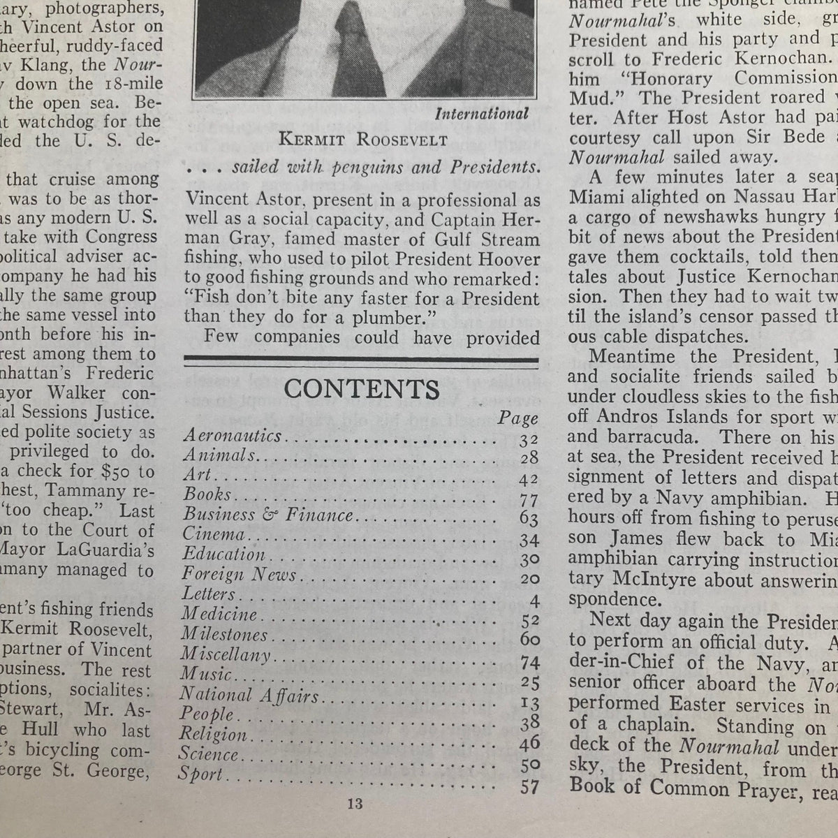 Inside page of VTG Time Magazine April 9 1934 Vol 23 No. 15, containing articles and content related to Vincent Astor and 1930s socio-economic topics.