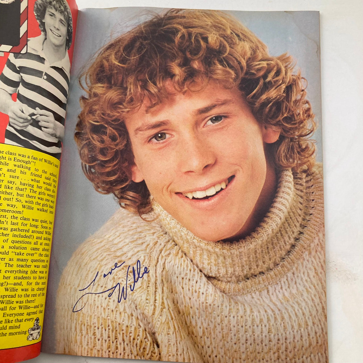 Tiger Beat Magazine January 1978 featuring a close-up photo of a young male star with curly hair, wearing a knitted sweater, and smiling. This image showcases the pop culture icons of the late 70s.