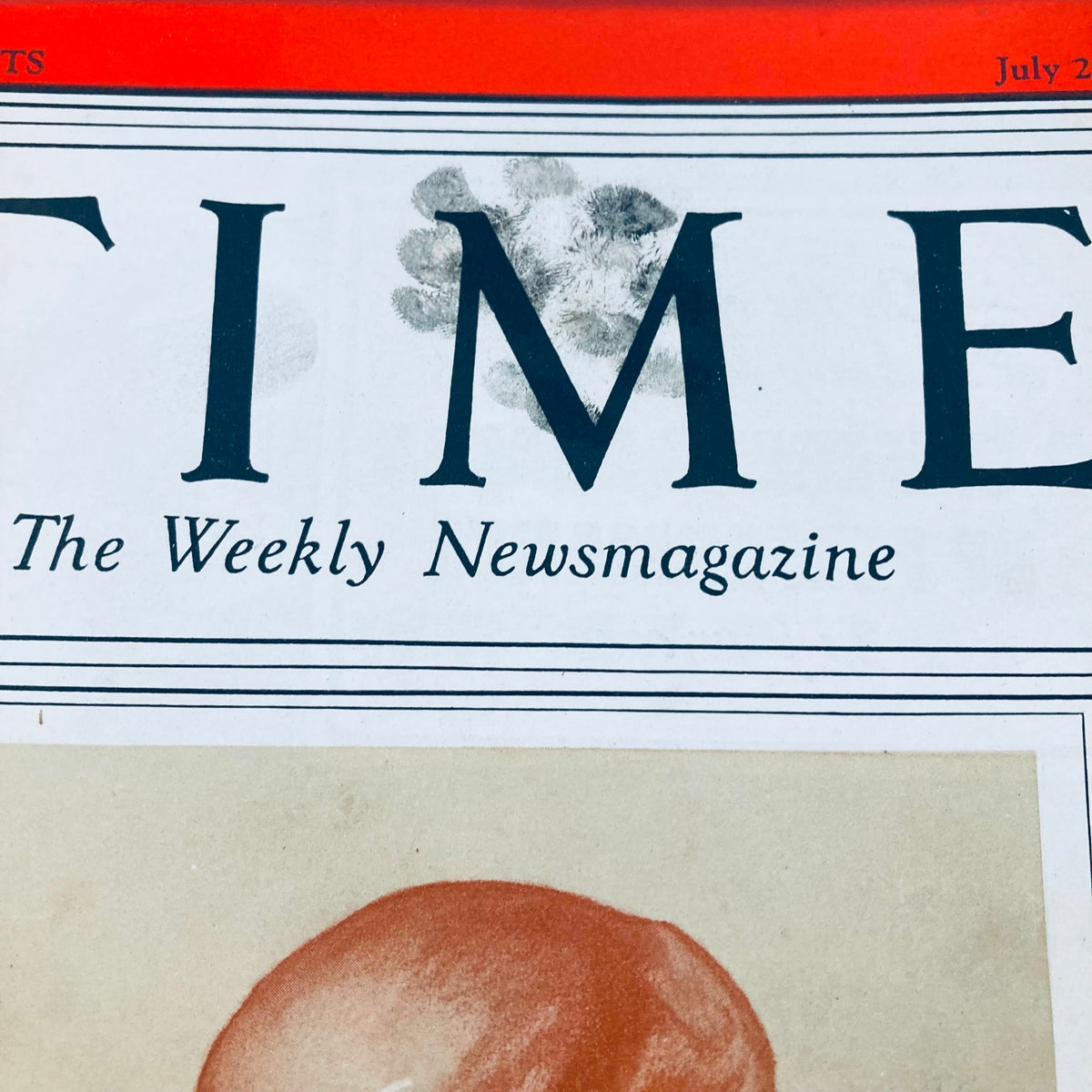 Close-up of the title and details from the cover of VTG Time Magazine July 25 1938, showcasing Richard Strauss.