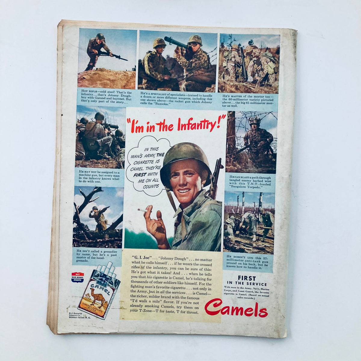Back cover of VTG Time Magazine September 18, 1944, featuring an advertisement for Camel cigarettes with a soldier interest, reflecting wartime culture.