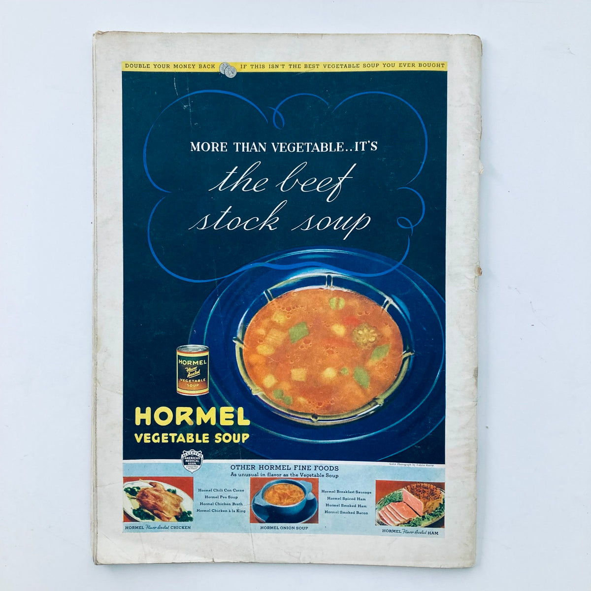 Back cover of the VTG Time Magazine March 2 1936 featuring an advertisement for Hormel vegetable soup, showcasing vintage marketing from the era.