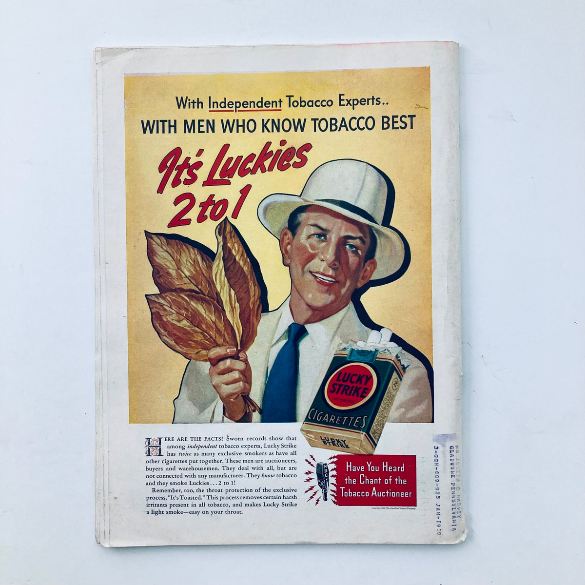 Back cover advertisement from Vintage Time Magazine April 18 1938 promoting Lucky Strike cigarettes with a vintage aesthetic.