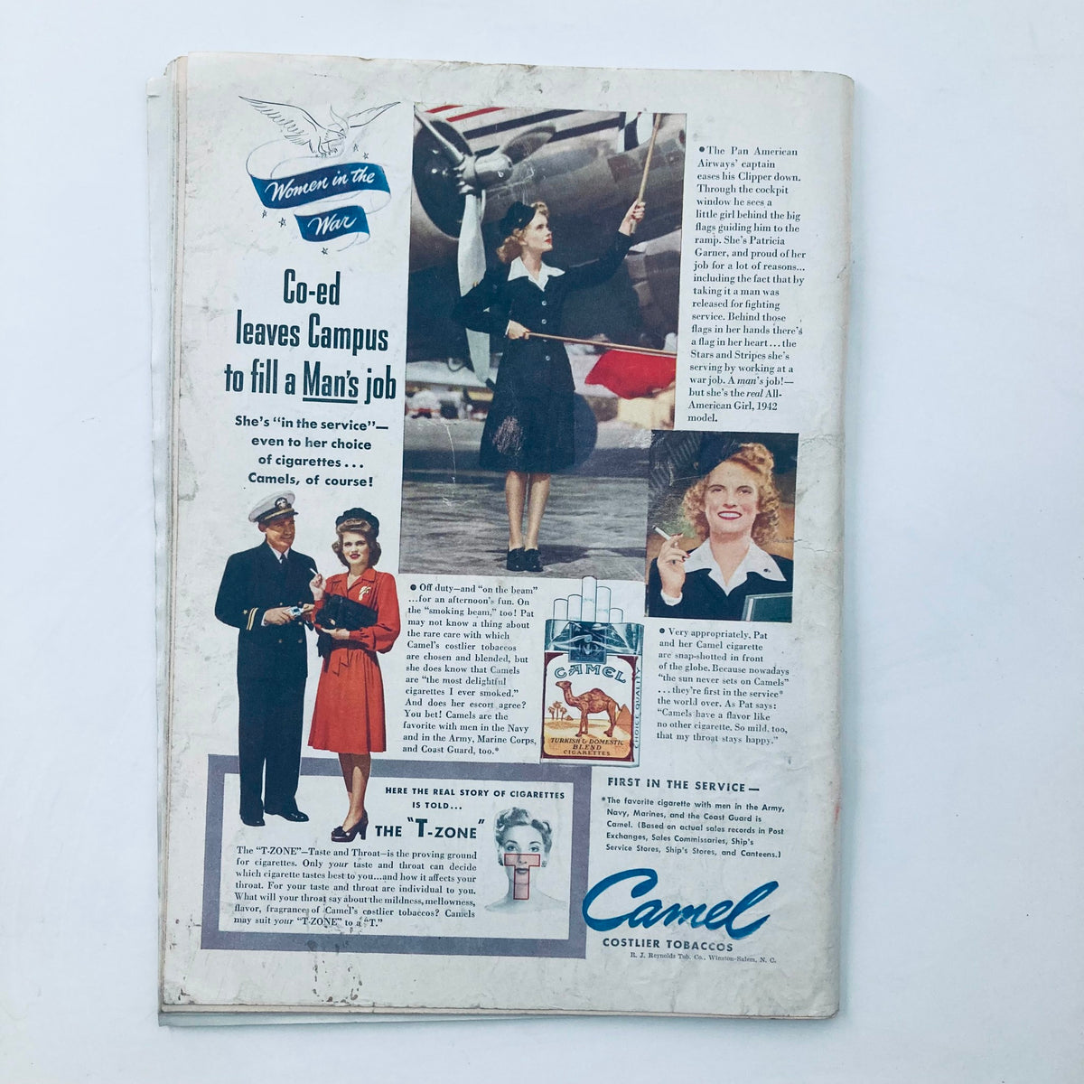 Back cover of VTG Time Magazine February 8 1943, Volume 41 No. 6, showcasing a wartime advertisement for Camel cigarettes featuring women in service.
