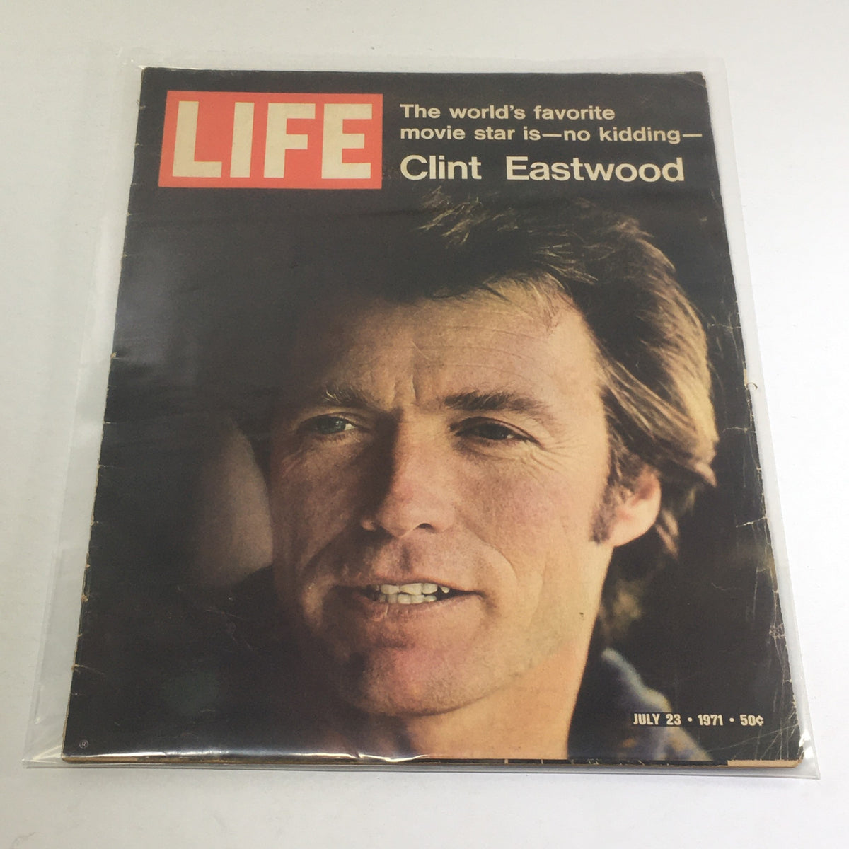 Vintage Life Magazine cover featuring Clint Eastwood, titled 'The world's favorite movie star is—no kidding—Clint Eastwood', dated July 23, 1971.