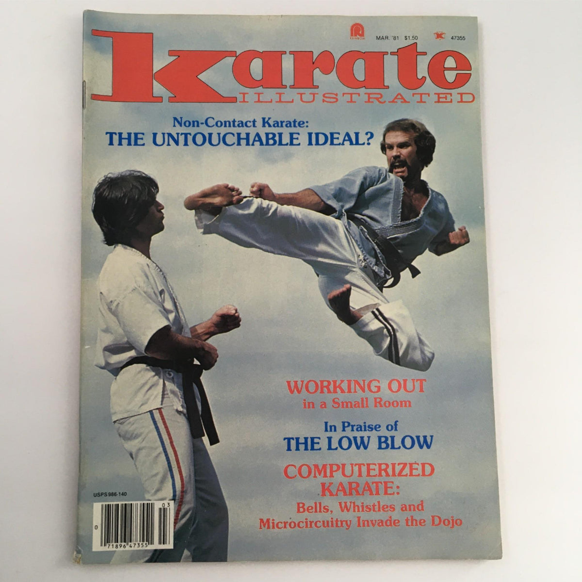 Cover of Karate Illustrated Magazine March 1981 featuring non-contact karate with a dynamic image of a martial artist performing a kick, showcasing the magazine's focus on martial arts techniques and training.