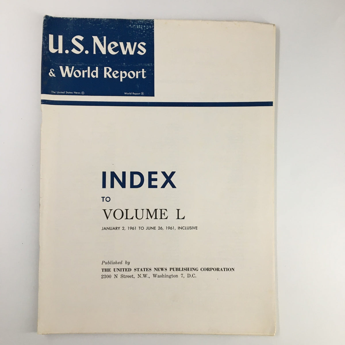 Cover of US News & World Report Magazine January 2, 1961 featuring the title 'Index to Volume L' with publication information.